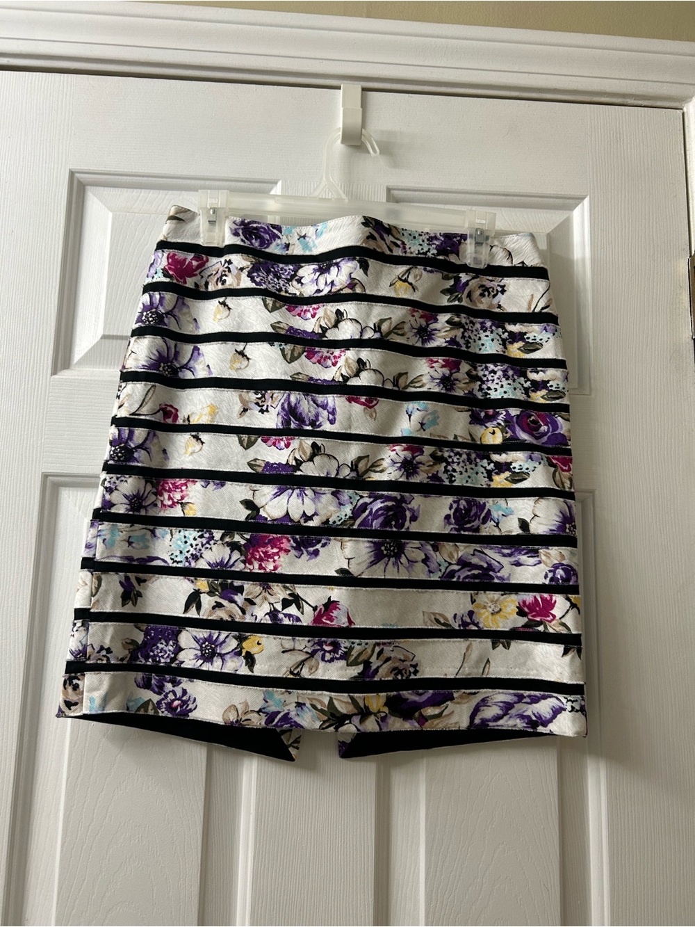 WHBM Floral Stripe Mini Skirt in White and Purple